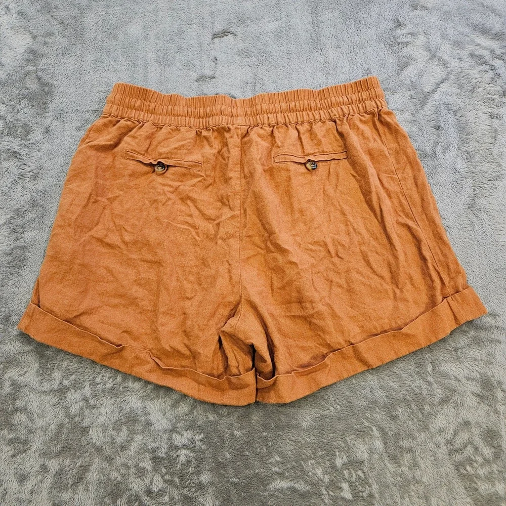 Zenana Womens Rust Linen Blend‎ Drawstring Shorts XL Terracotta Cuffed Orange